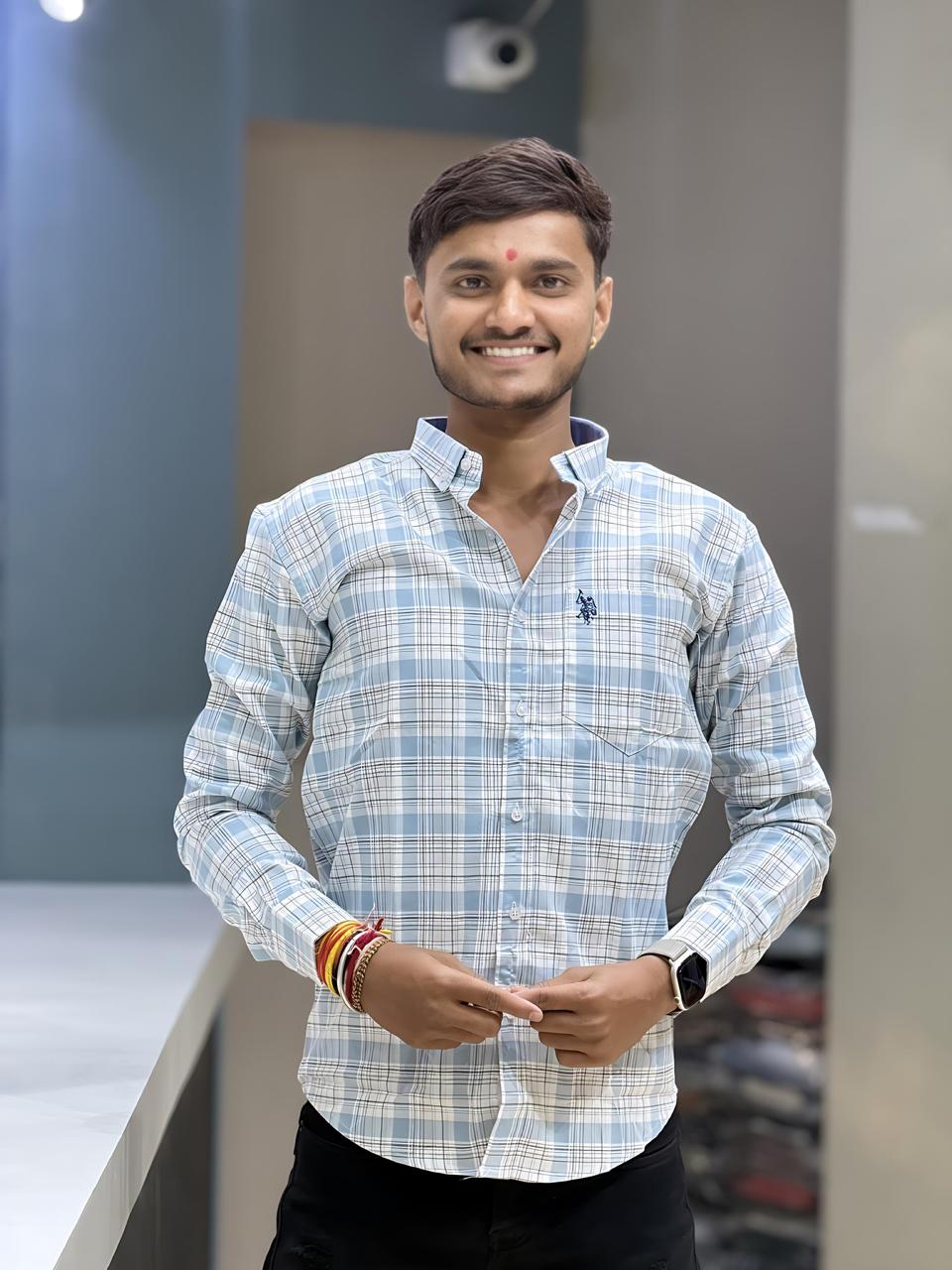 Best cotton in shirts blue check shirts